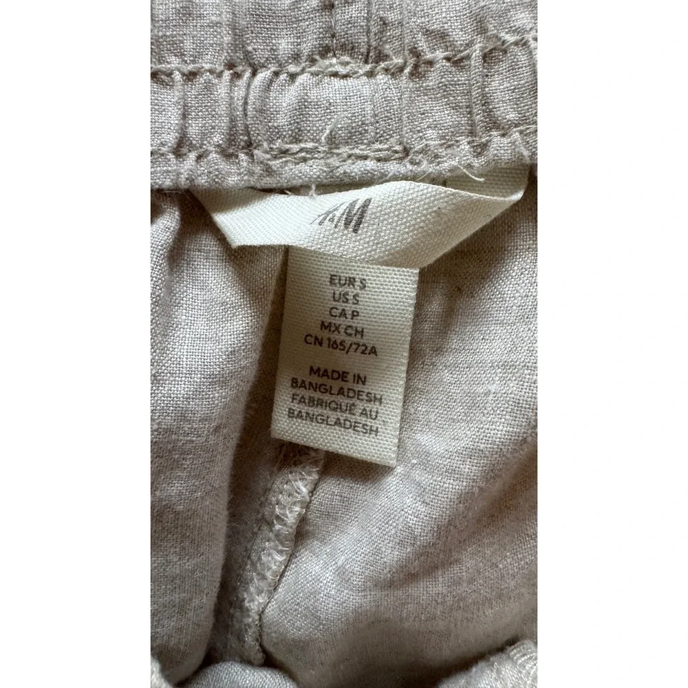 H&M 100% Linen Jogger Pants Beige Elastic Drawstring Waist Relaxed Trousers S